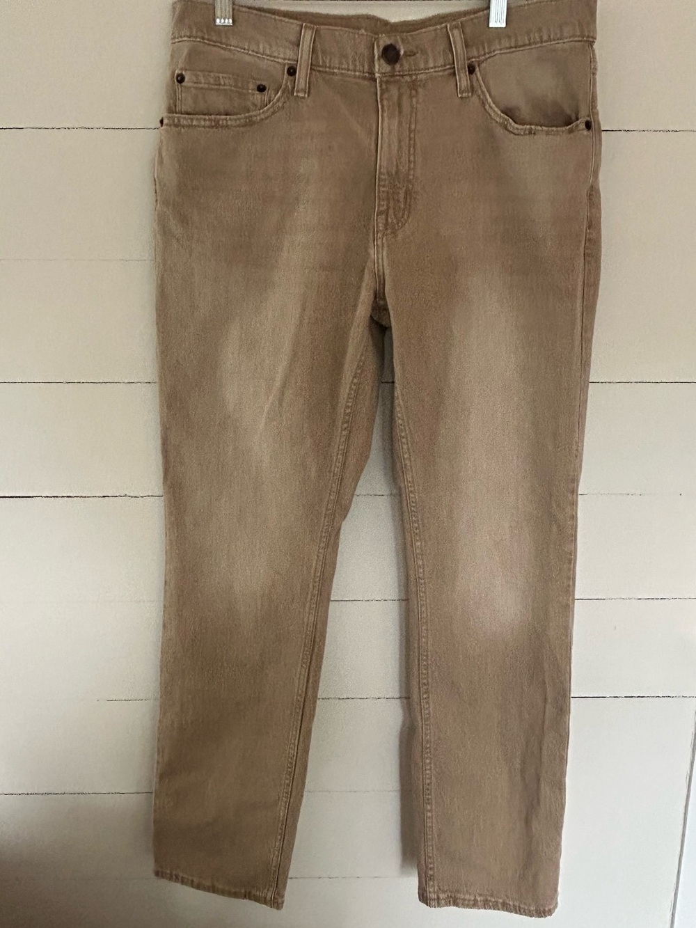 Goodfellow & Co Tan Slim Straight Jeans, 34W x 30L Beautifully Distressed Finish